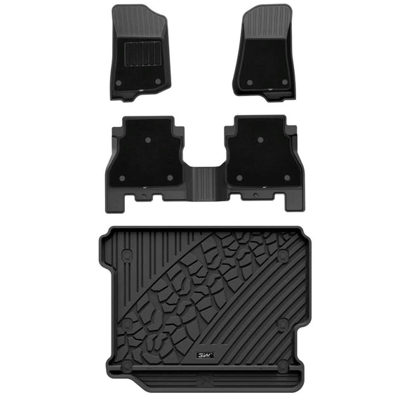 3WLiners 2018-2024 JEEP Wrangler JLU TPE Material & All-Weather Protection Custom Floor Mats with Front Carpet + Trunk Mat