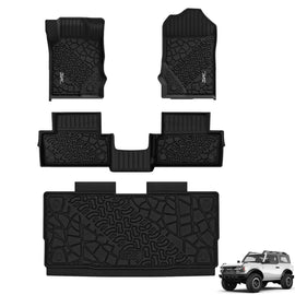 3WLiners 2021-2024 Ford Bronco 2-Door TPE Material & All-Weather Protection Custom Floor Mats + Trunk Mat Floor Mats 3WLiners 