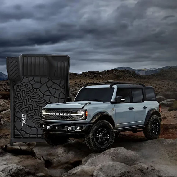 3WLiners 2021-2024 Ford Bronco 4-Door TPE Material & All-Weather Protection Custom Floor Mats + Trunk Mat + Back Seat Cover