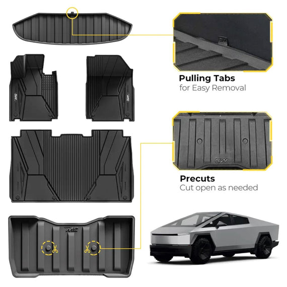 3WLiners 2024 Tesla CyberTruck TPE Material & All-Weather Protection Custom Floor Mat +Frunk Mat + Under Bed Storage Mat