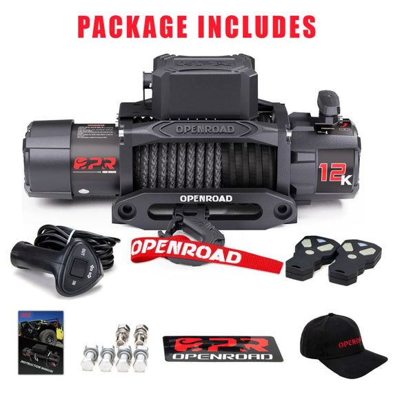 OPENRoad 12,000lbs Winch with 2 Wireless Remotes (Synthetic Rope) -Panther Series 3S