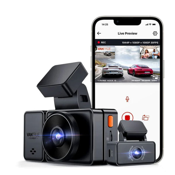 Vantrue Element 3 (E3) 3-Channel Wifi & GPS Built-n Dash Camera