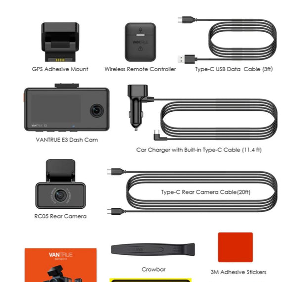 Vantrue Element 3 (E3) 3-Channel Wifi & GPS Built-n Dash Camera