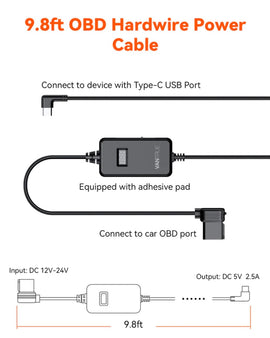 Vantrue Voltage Display OBD Cable Truck2go 