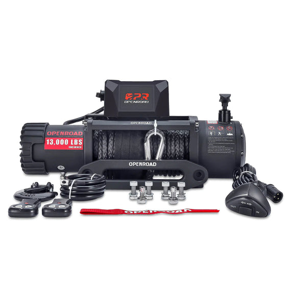 OPENRoad 13,000 lbs winch with 2 wireless remote controllers (Synthetic Rope) - Panther Series 2S (Compatible with front bumper designed for a 12,000 lbs winch)