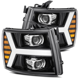 2007-2013 Chevrolet Silverado LUXX-Series LED Projector Headlights Jet Black Headlights Assembly AlphaRex 