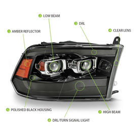 2009-2018 Ram Truck MK II PRO-Series Halogen Projector Headlights Jet Black Headlights Assembly AlphaRex 