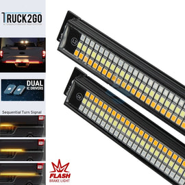 60" Solid Beam Amber Sequential Turn Signal w/ Flash Strobe LED Tailgate Light Bar LED Tailgate Light Bar Truck2go 
