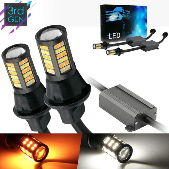 7443 / 7440 Dual Color Switchback Turn Signal - Parking Lights Error Free LED Light Bulbs (White/Amber)