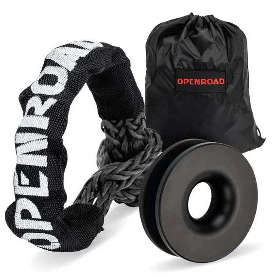OPENRoad Soft Shackle Synthetic Rope (37000lb) with Recovery Snatch Ring Protective Sleeve